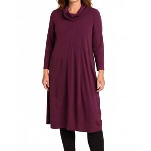 NEW LUUKAA cowl neck long sleeve dress in aubergine